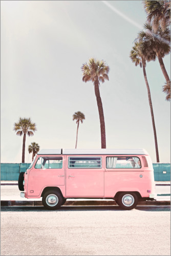 Poster Pink Bus under palm trees