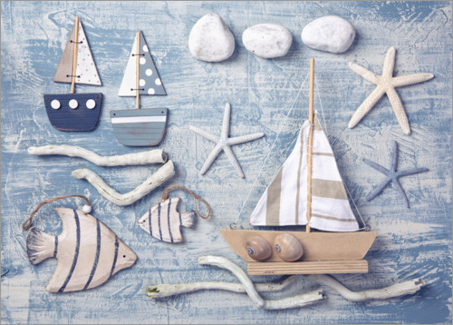 Poster Marine decoration on a wooden background
