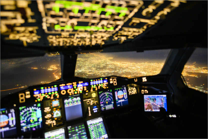 Poster A380 cockpit with a view of Tehran