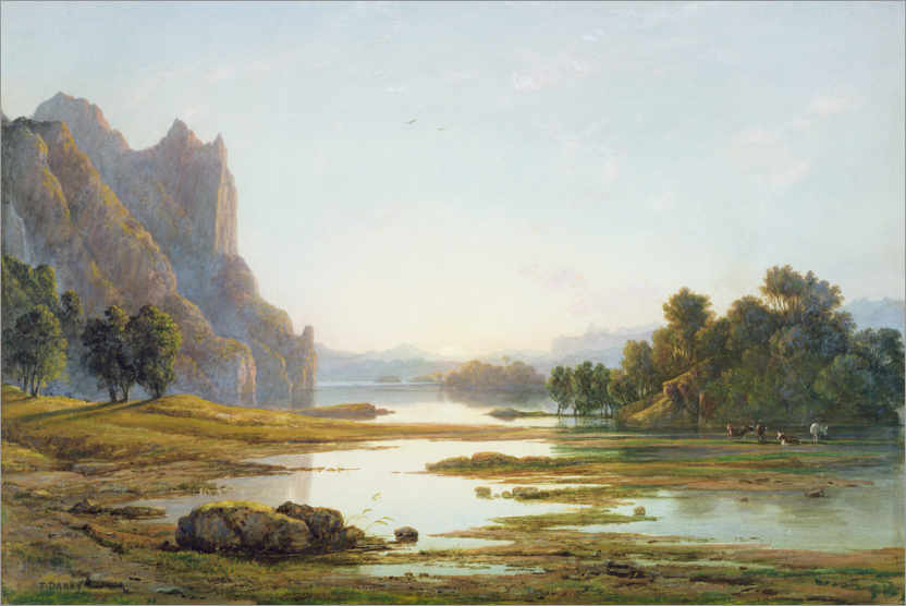 Poster Sunset over a river landscape