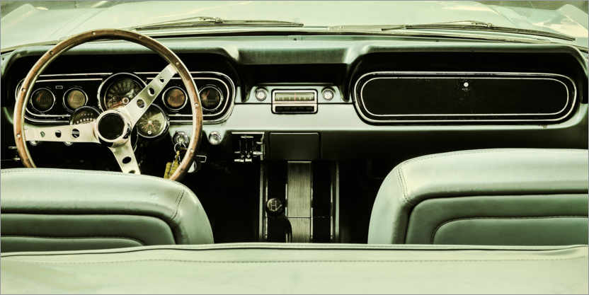 Poster Dashboard of a green classic car