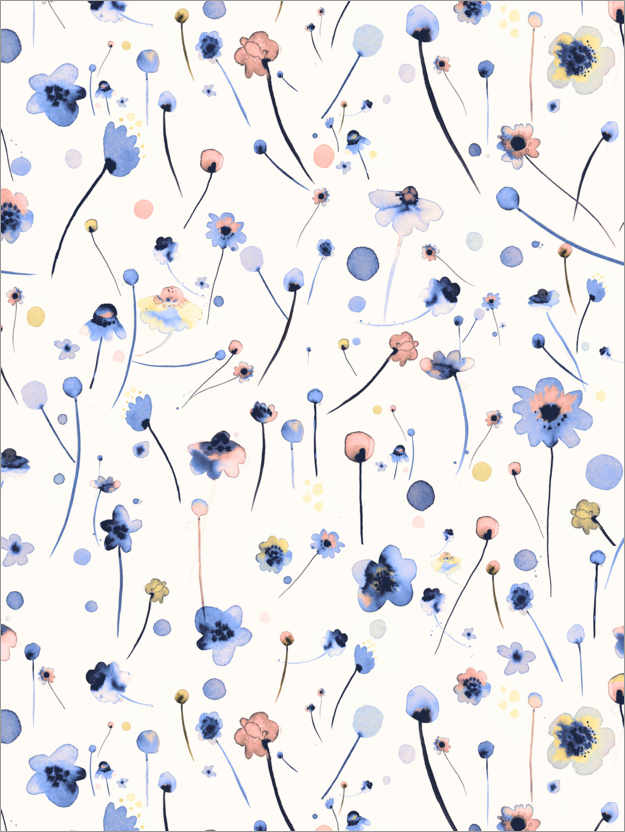 Poster Blue Soft Flowers