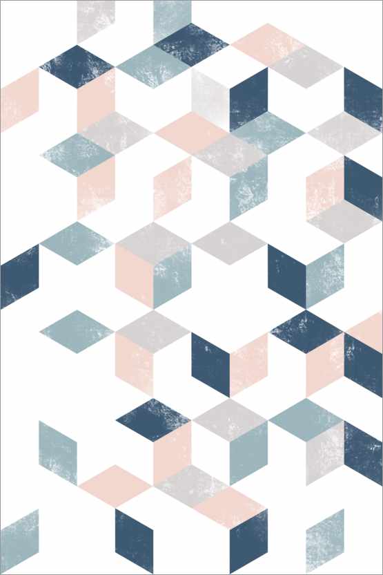Poster Diced blue and pink pattern