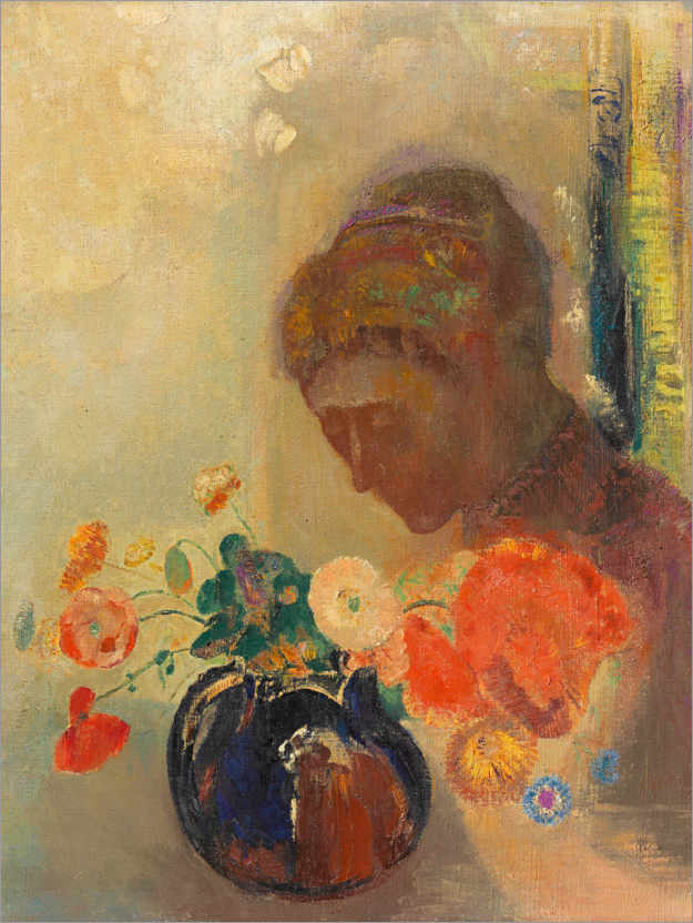 Poster Woman with a vase of flowers