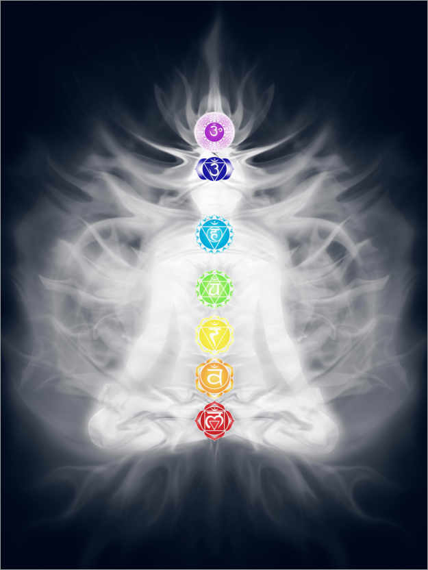 Poster Lotus pose with seven chakras
