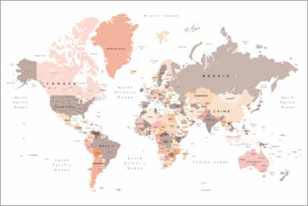Wood print  Modern map of the world - Kidz Collection