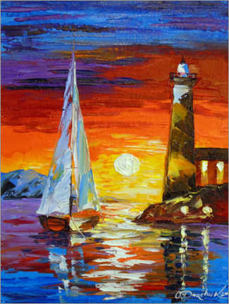Poster Sailboat and lighthouse