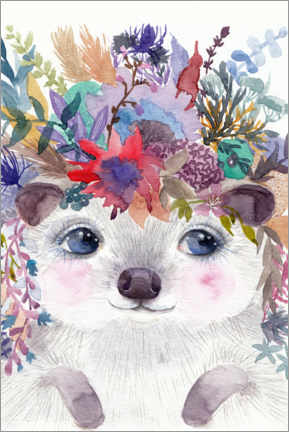 Poster Hedgehog with Flowers