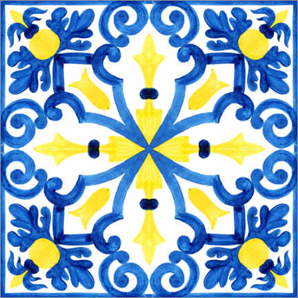 Wood print  Azulejo Mandala II