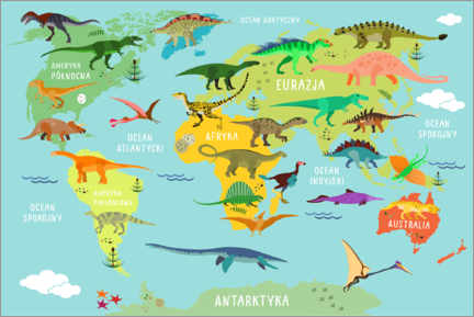 Poster  World map of dinosaurs (Polish) - Kidz Collection