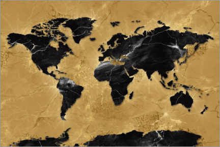 Poster World map gold