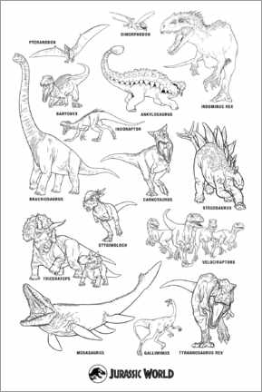 Colouring poster  Jurassic World - dinosaurs