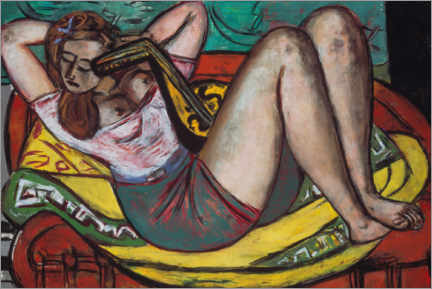 Canvas print  Woman with a mandolin in yellow and red - Max Beckmann