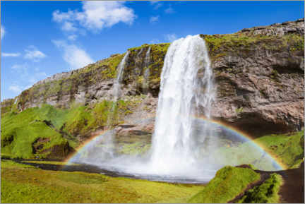 Poster Waterfall and rainbow, Iceland