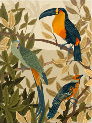 Canvas print  Paradise Birds - Goed Blauw