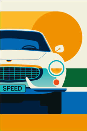 Poster  White vintage sports car front - Bo Lundberg