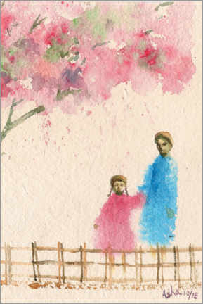 Canvas print  Cherry blossom tree over the bridge - Asha Sudhaker Shenoy