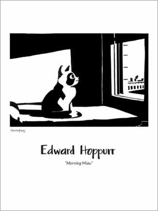 Wood print  Edward Hoppurr - Morning Miau - María Paiz