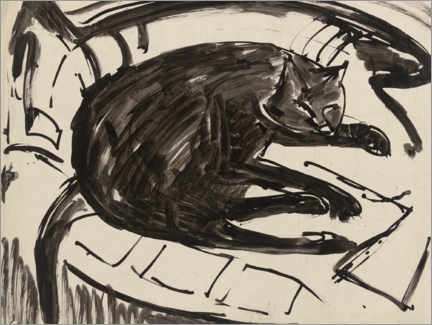 Foam board print  Lying Cat - Ernst Ludwig Kirchner