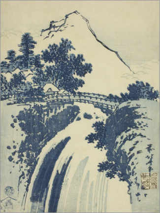 Poster Landscape with waterfall, chuban prints, ca. 1831