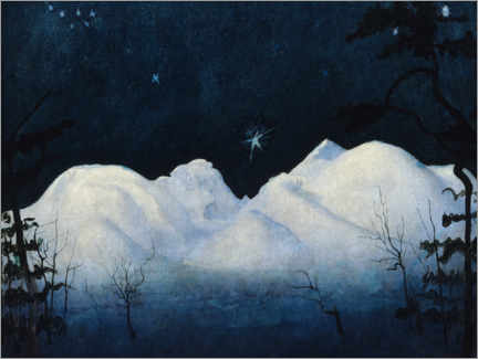 Wood print  Winter nights in the mountains, 1900 - Harald Oscar Sohlberg
