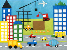 Poster Cars and construction site in the city