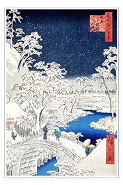 Poster  Drum bridge and Setting Sun Hill at Meguro - Utagawa Hiroshige