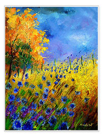 Poster Cornflower field in autumn