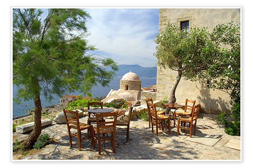 Poster Stone terrace on the Mediterranean Sea