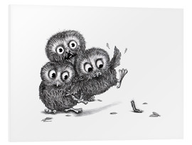 Foam board print  Three Owls and a Monster - Stefan Kahlhammer