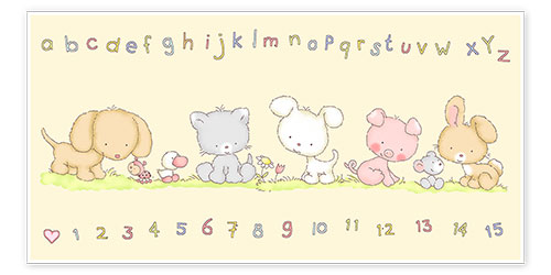 Poster baby pet animals with alphabet and numbers