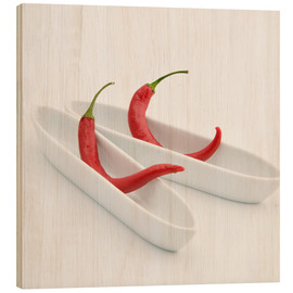 Wood print  chilies in love - Jenny Stadthaus