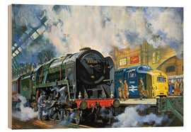 Wood print  Evening Star, the last steam locomotive and the new diesel-electric Deltic - Harry Green