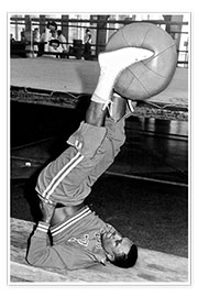 Poster  Joe Frazier during training with a medicine ball
