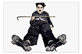 Poster Charlie Chaplin with roller skates
