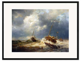 Framed art print  Ships in a storm on the Dutch coast, 1854 - Andreas Achenbach