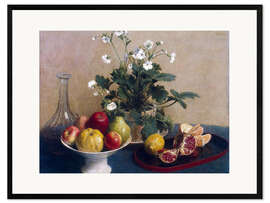 Framed art print  Flowers, dish with fruit and carafe - Henri Fantin-Latour