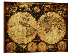 Wood print  World 1660 - Michaels Antike Weltkarten