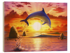 Wood print  Day of the dolphin - sunset - Robin Koni