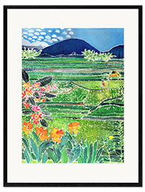 Framed art print  Lovina rice fields with lilies and frangipani, Bali, 1996 - Hilary Simon