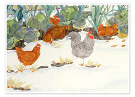 Poster  Chickens in the vegetable garden - Linda Benton