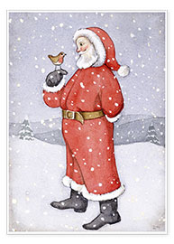 Poster  Father Christmas and a Robin - Lavinia Hamer