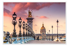 Poster Alexandre III bridge and Les Invalides dome at sunset, Paris, France