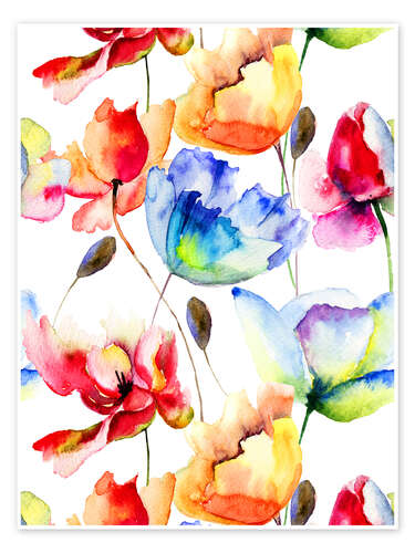 Poster Poppies and tulips