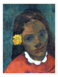 Poster  Head of a Tahitian woman listening Flower - Paul Gauguin