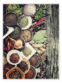 Poster Spices And Herbs On Rusty Old Wood