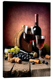 Canvas print  Red wine with grapes and corks