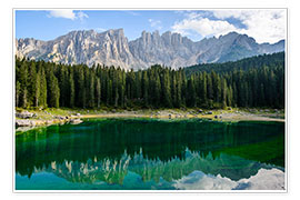 Poster Panoramic view of karersee with Latemar mountain range, Dolomites, Italy