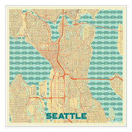 Poster  Seattle Map Retro - Hubert Roguski