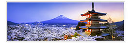 Poster Chureito pagoda with Mount Fuji in spring, Fujiyoshida, Japan